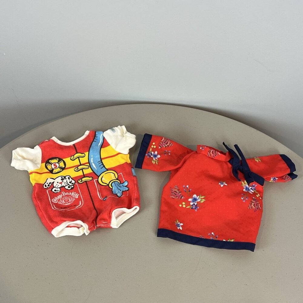 Cabbage Patch Kids Red Asian Floral Shirt and Firefighter One Piece Vtg